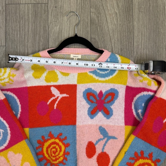 Patchwork Graphic Sweater Smiley Face Flower Dopamine Knit Size S - Picture 8 of 11